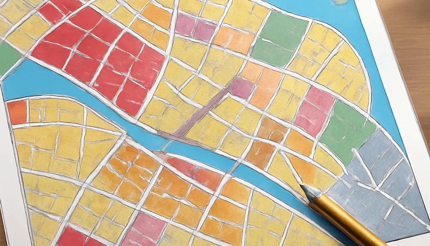 Zoning and entitlement notes spread across a conference table